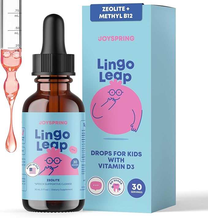 JoySpring LingoLeap – Fórmula líquida para niños con zeolita clinoptilolita, vitamina B12 metilada y vitamina D3 | Apoyo diario suave para niños’ Bienestar | Edades 3+
