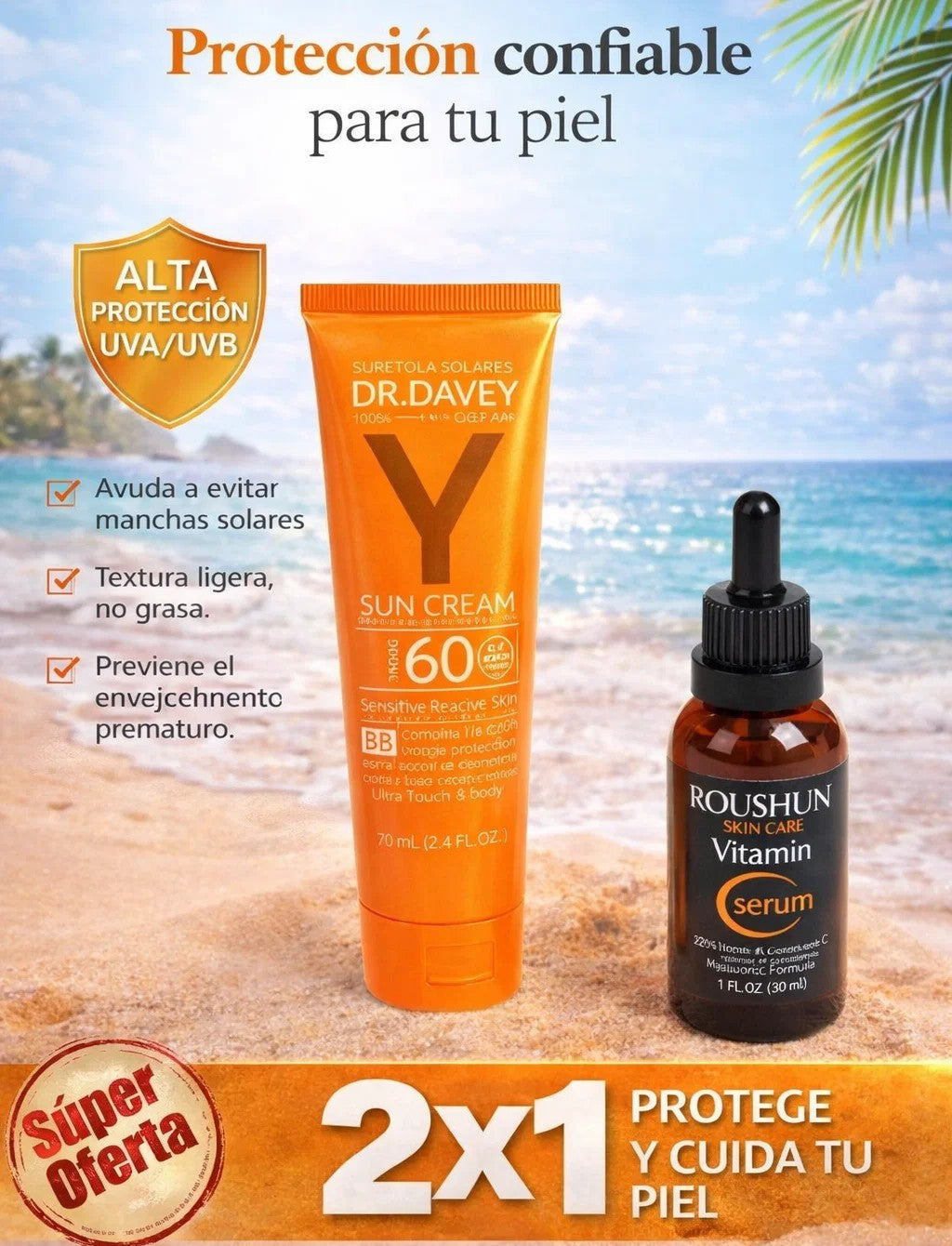 Protege tu Piel con el Kit Escudo Luminoso SPF 60 || Bloqueador Dr DAVEY + Serum Vitamina C